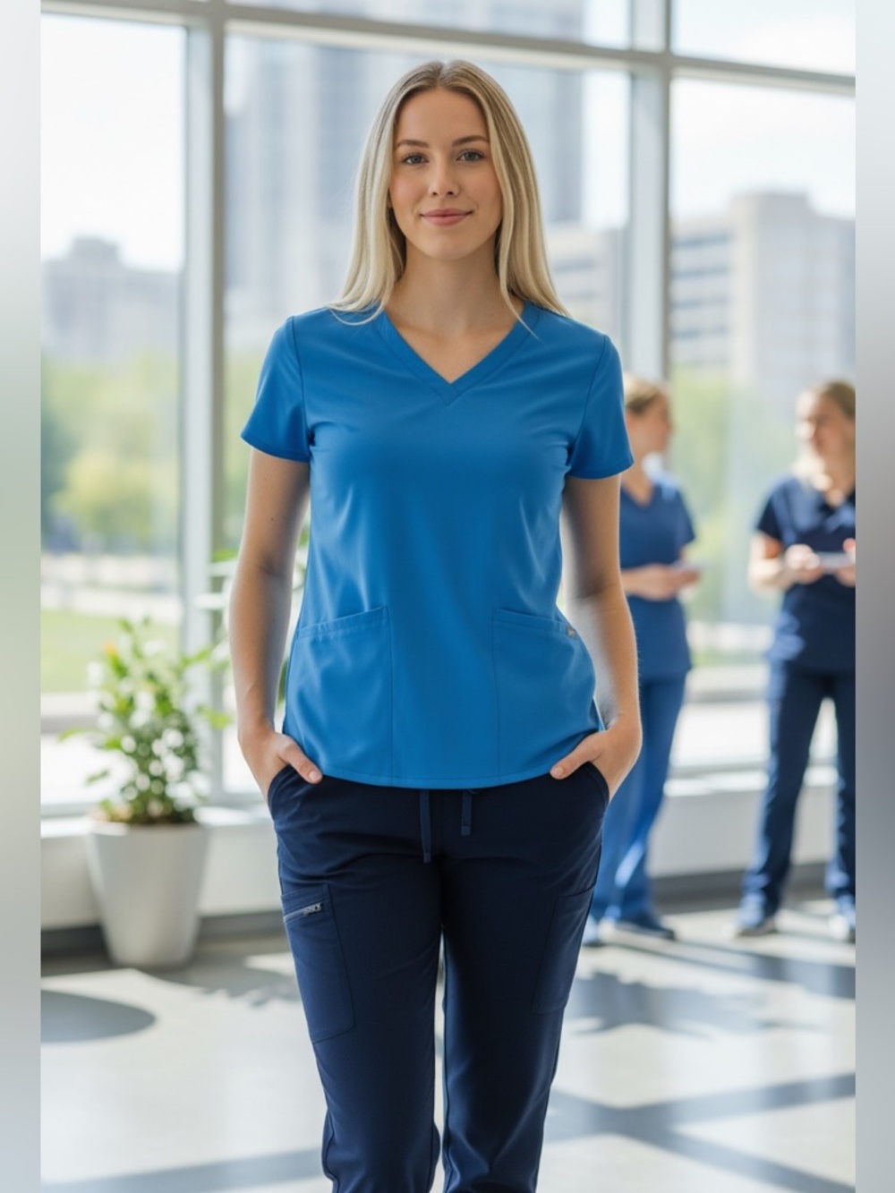 Figs Blue Top with Navy Track Pants